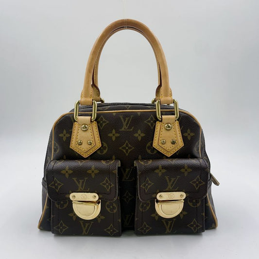 Louis Vuitton Manhattan PM Monogram Leather × PVC Brown Handbag Gold M40026