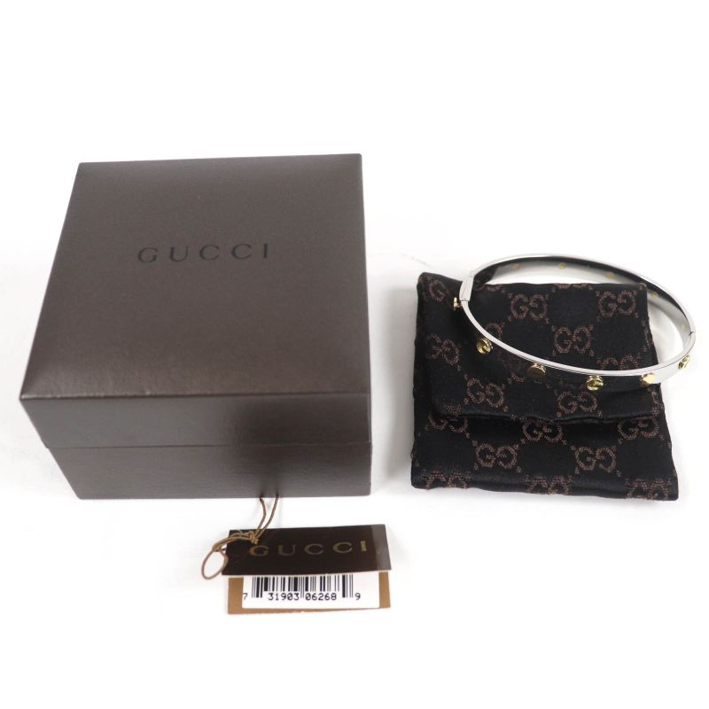 Gucci G Logo Combination Color Bracelet Bangle Silver Gold 17 With Box And