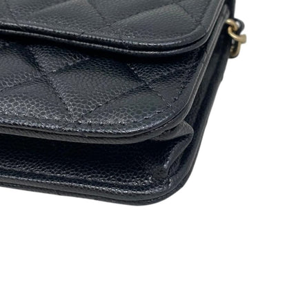 Chanel Shoulder Bag Phone Case Ap3744 Matelasse Caviar Skin Coco Mark Black