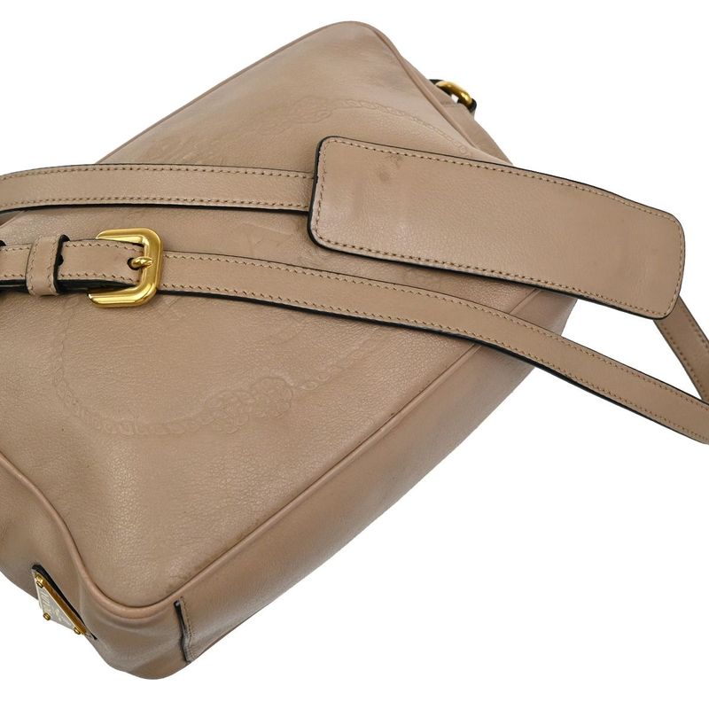 Prada Shoulder Bag Logo Shape Stamped Beige Leather 25ka868