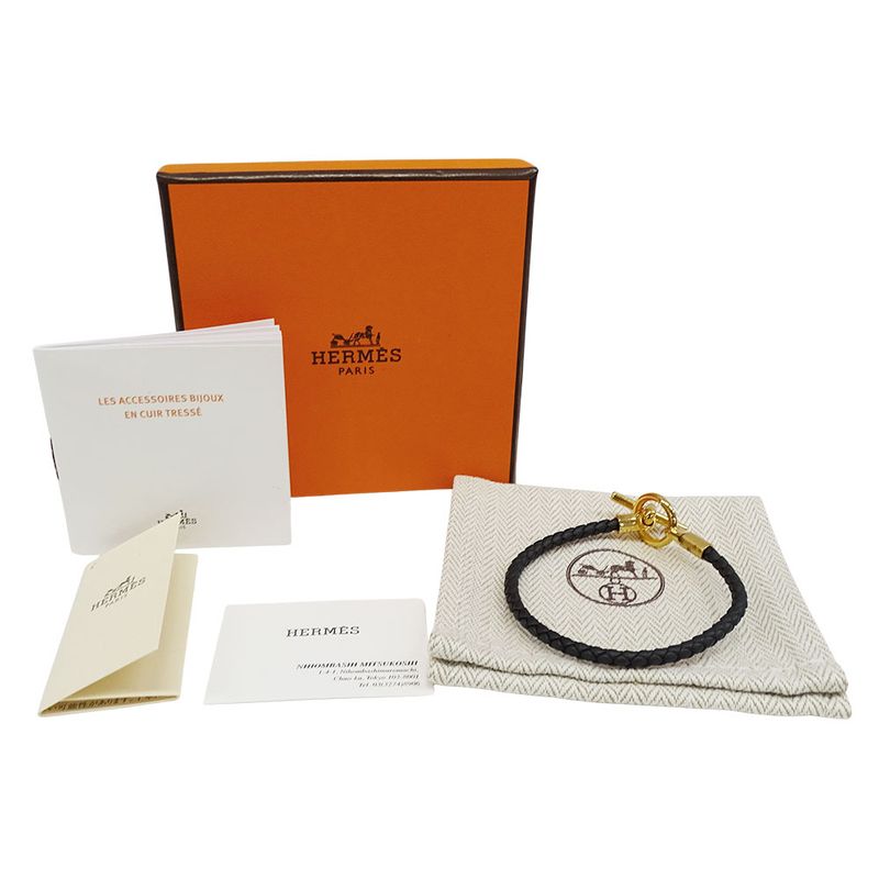 Hermes Bracelet Women's Brand Leather Bracelet Glenan Black Gold Hardware Size