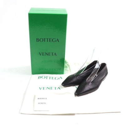 Bottega Veneta Square Toe Leather Flat Pumps Black 35 With Box