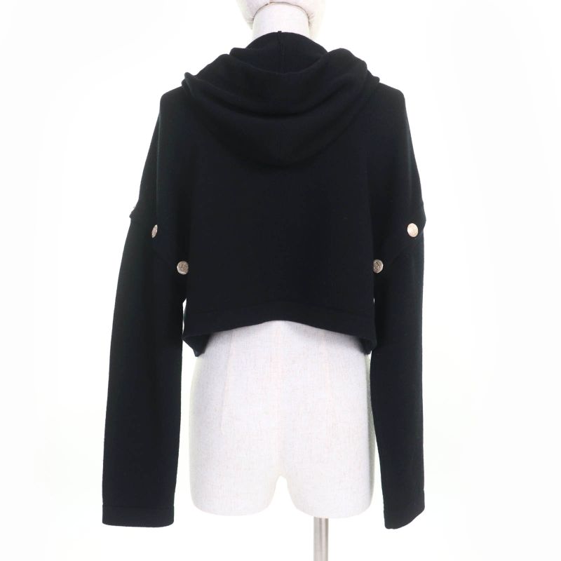 CHANEL P72799k10443 100% Cashmere Coco Mark Button 2WAY Cropped Knit Hoodie