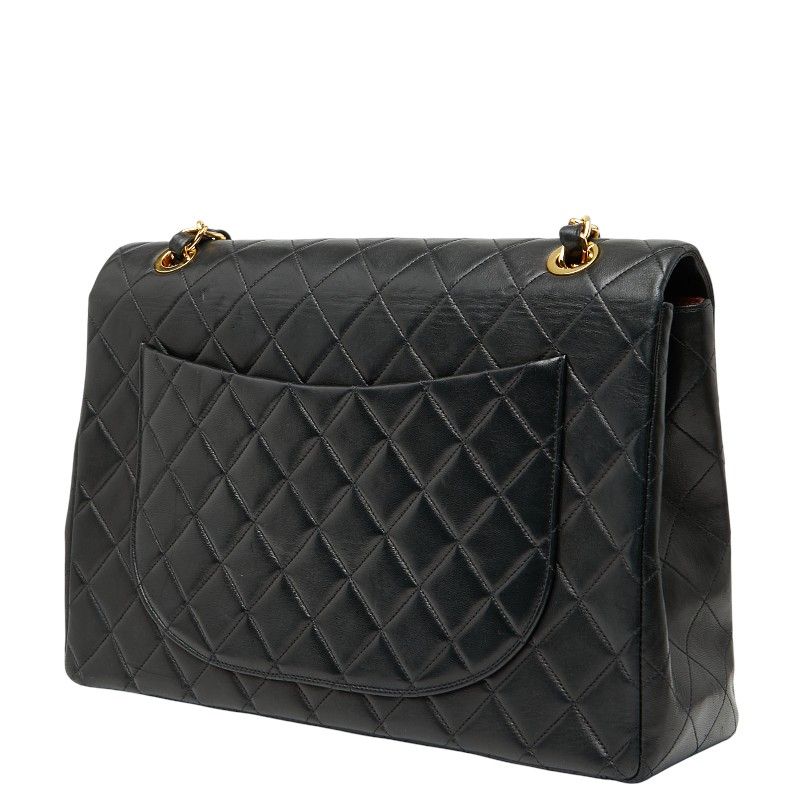 Chanel Coco Mark Deca Matelasse 34 Crossbody Chain Shoulder Bag Black Leather