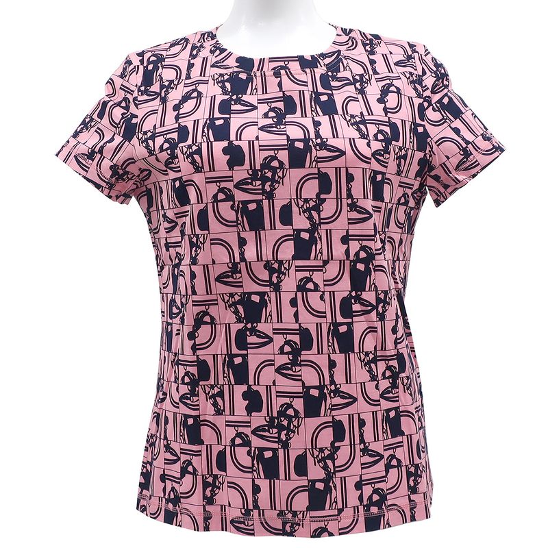 Hermes Short Sleeve T-Shirt Total Cotton Pink and Navy 34 Navy Blue [brides de