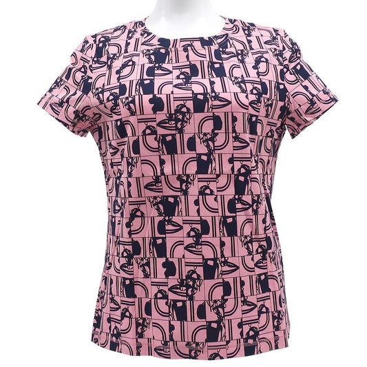 Hermes Short Sleeve T-Shirt Total Cotton Pink and Navy 34 Navy Blue [brides de