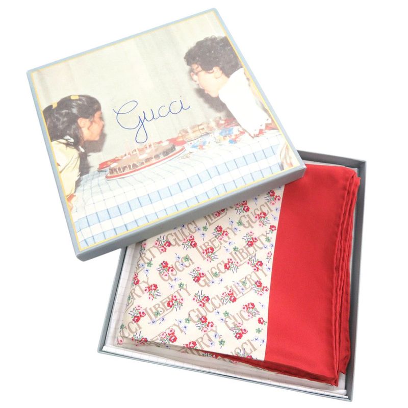 Gucci X Liberty Flower Print Silk Beige Red Scarf 1126 Gucci