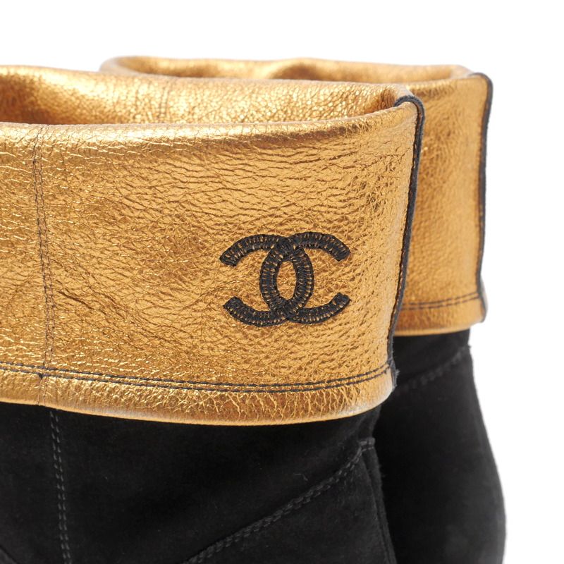 Chanel Boots Size 37C Middle Boots CC Logo Coco Mark Shoes Made In Italy