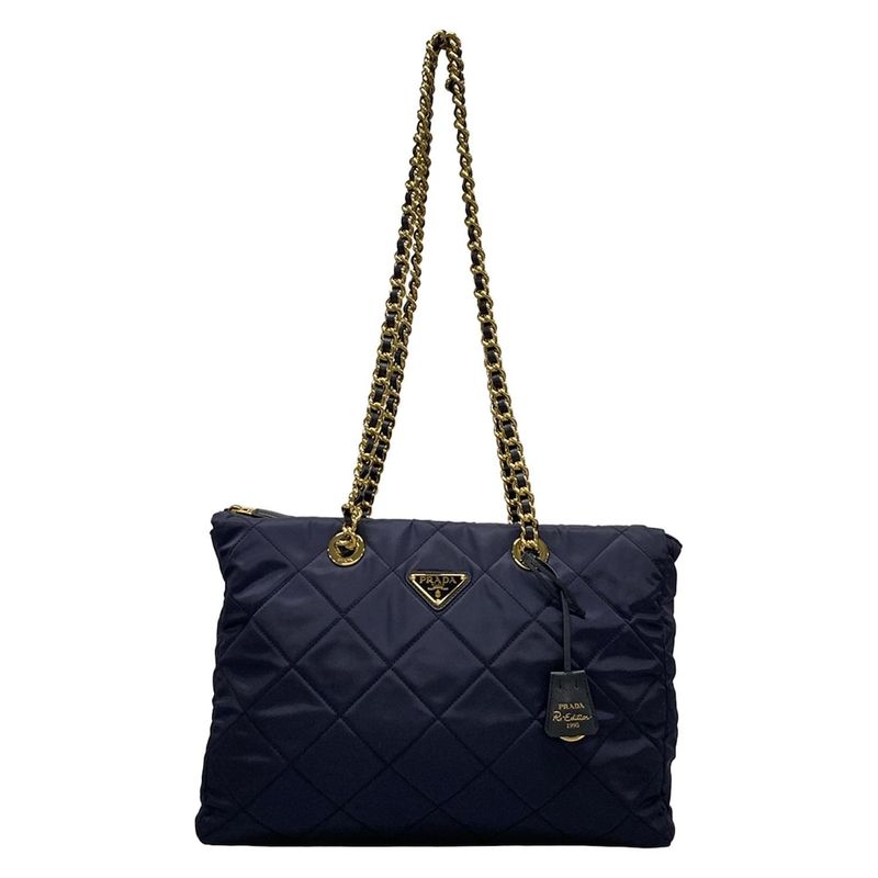 Prada Shoulder Bag - 1bg467 Navy Chain Shoulder/gold Hardware /re-edition 1995
