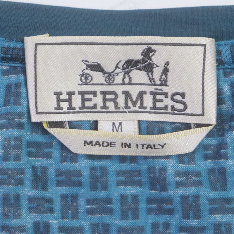 Hermes 100% Cotton Crew Neck Short Sleeved T-shirt With H Logo Blue M Made In