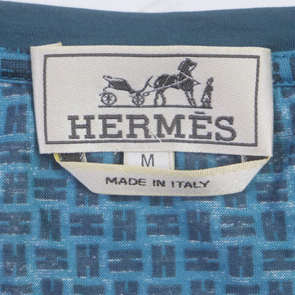 Hermes 100% Cotton Crew Neck Short Sleeved T-shirt With H Logo Blue M Made In