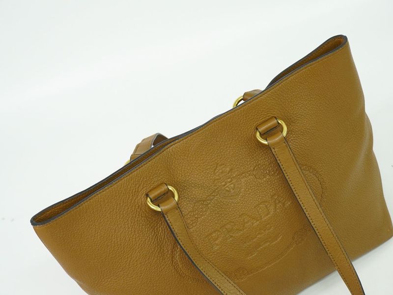 Authentic Prada Leather Shoulder Bag Tote Bag Brown Bag Pre-owned [follow-up
