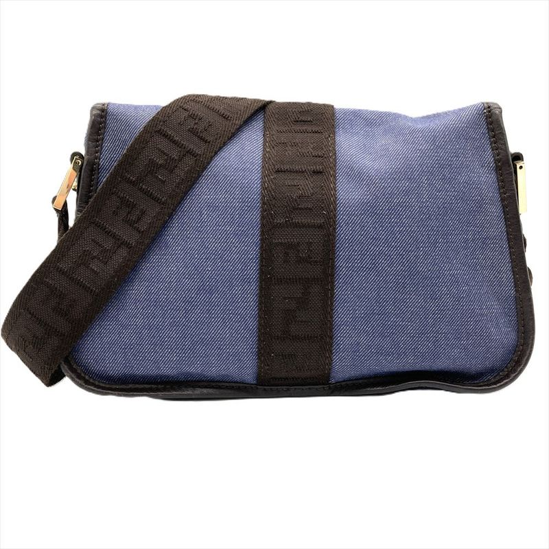 Fendi Shoulder Bag Denim Blue Gold Hardware Women