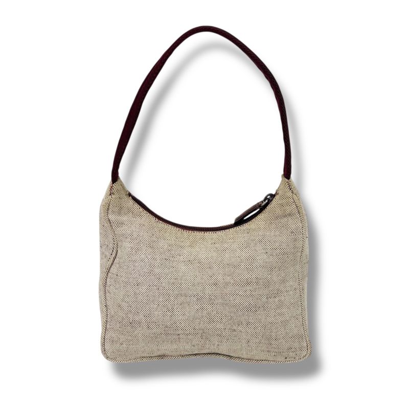 Prada Accessory Pouch Mini Handbag Ivory Wine Red Canvas