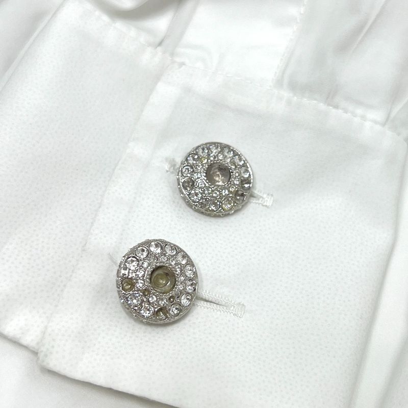 Chanel Blouse Rhinestone Button P59362 Cotton White