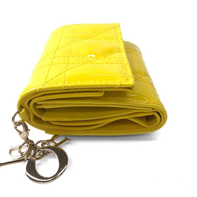 Dior Lady Lotus Wallet Cannage Patent Calfskin Trifold Handbag
