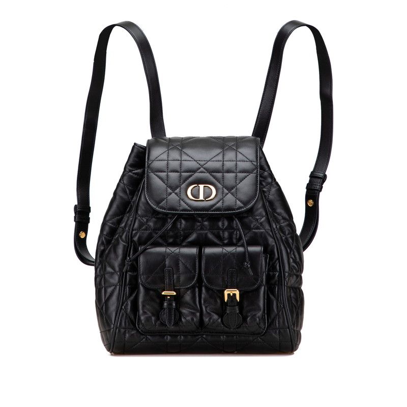 Dior Macrocanage Caro Caro Medium Backpack Rucksack Black Leather Women's Dior