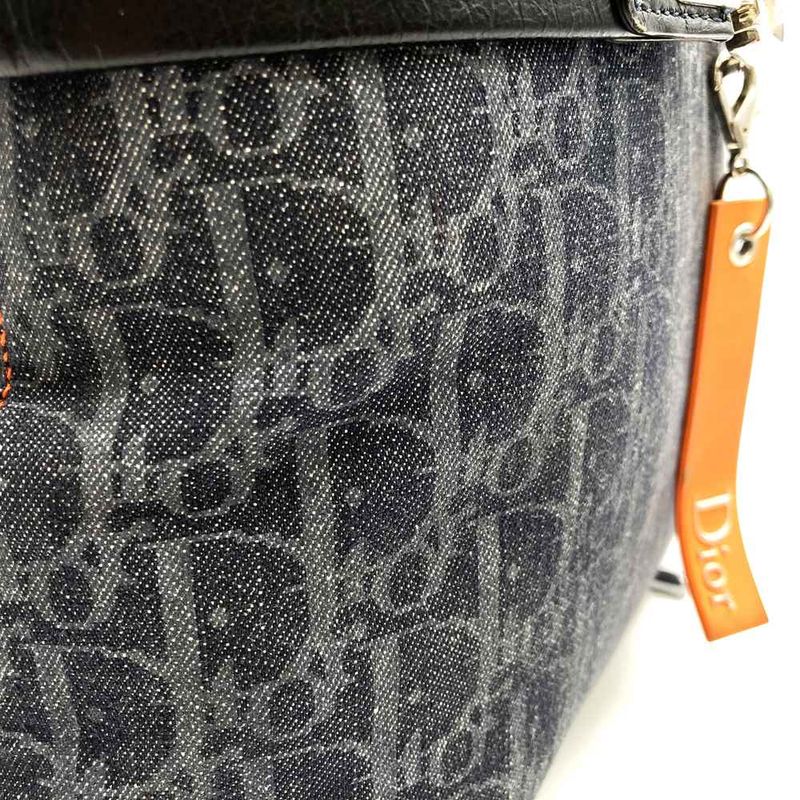 DIOR Tote Bag Trotter Flight Line Navy/orange Canvas Leather Women's