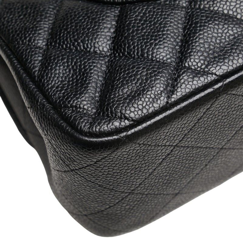 Chanel Coco Mark Matelasse 30 Double Flap Chain Shoulder Bag Black Caviar Skin