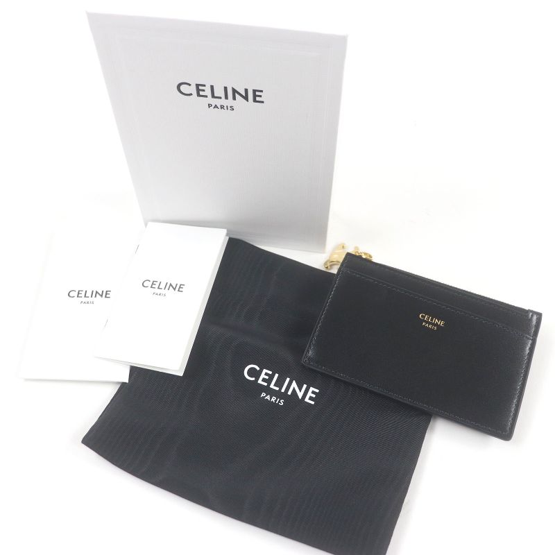 Celine 10m083fvo Zipped Card Holder Calfskin Triomphe Gold Charm Business Card