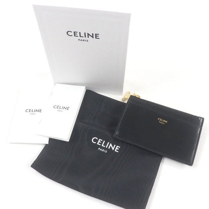 Celine 10m083fvo Zipped Card Holder Calfskin Triomphe Gold Charm Business Card