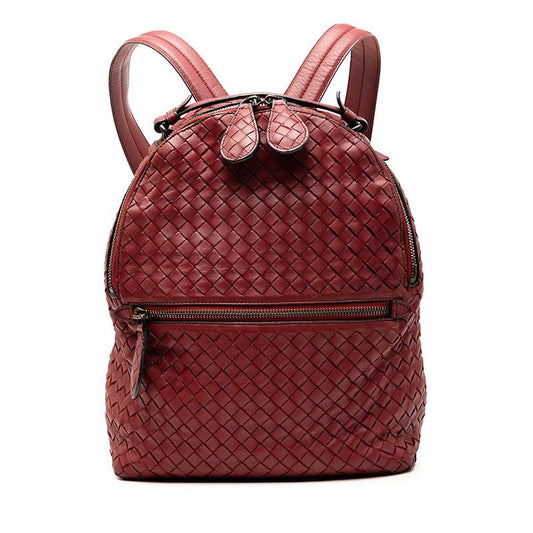 Bottega Veneta Intrecciato Backpack Wine Red Leather Women's Bottega Veneta