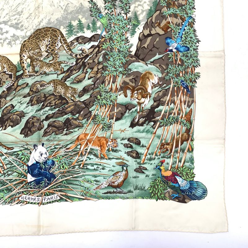 Hermes Carre 90 Sichuan Ivory X Multicolor Scarf 100% Silk