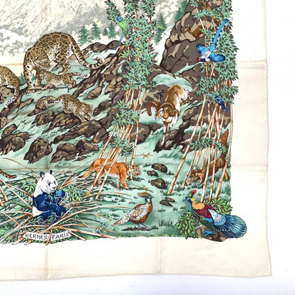 Hermes Carre 90 Sichuan Ivory X Multicolor Scarf 100% Silk