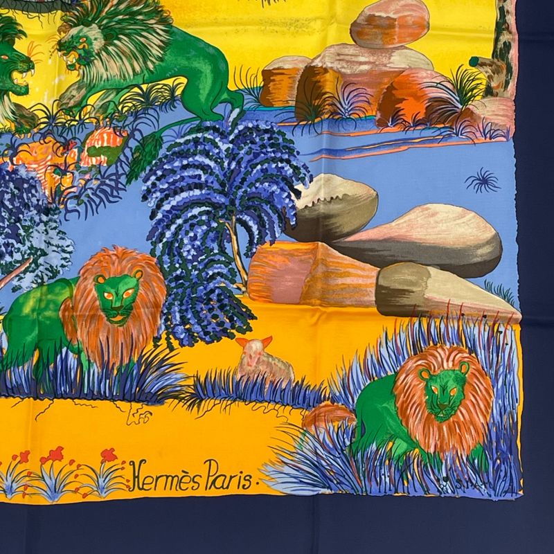 Hermes Carre 90 Scarf Nuba Mountain Nuba Mountain Navy 100% Silk