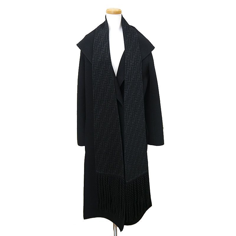 Fendi Long Coat Ff8835 A5HD Wool Black Size 36