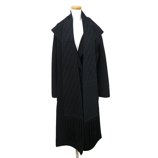 Fendi Long Coat Ff8835 A5HD Wool Black Size 36