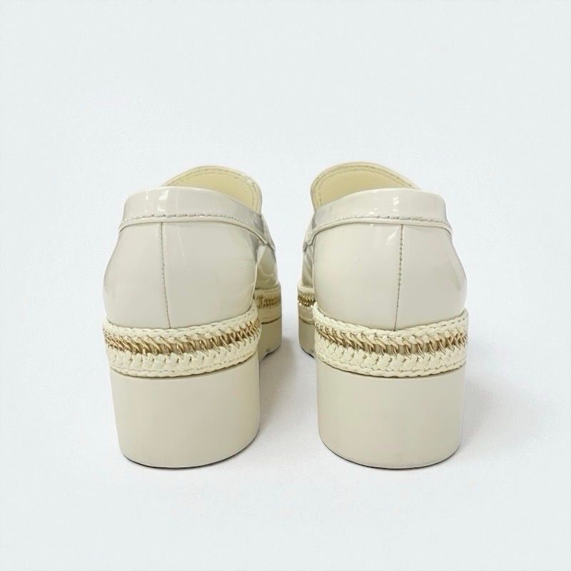 Chanel Loafer Leather Shoes Patent Leather White Gold Here Mark Thick Sole