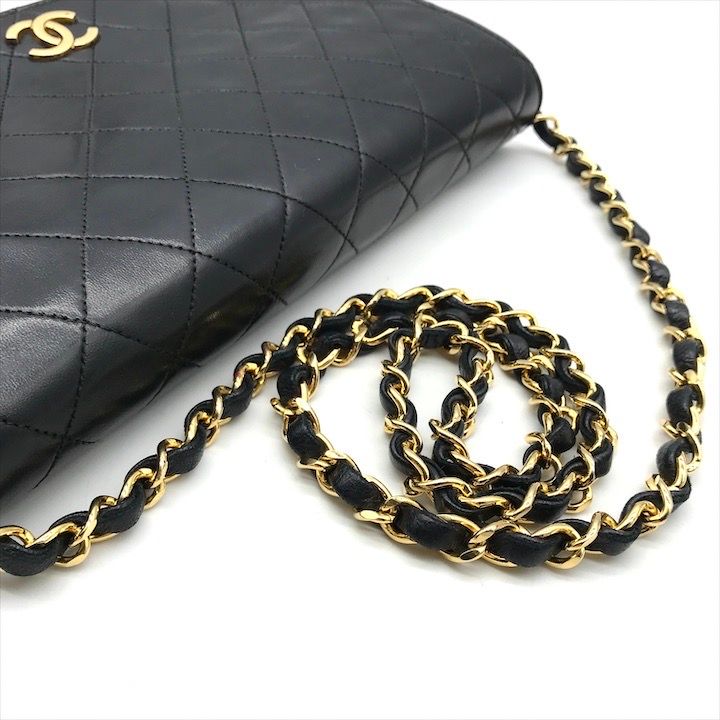 Chanel CC Logo Quilted Lambskin Push Lock Chain Shoulder Bag Black