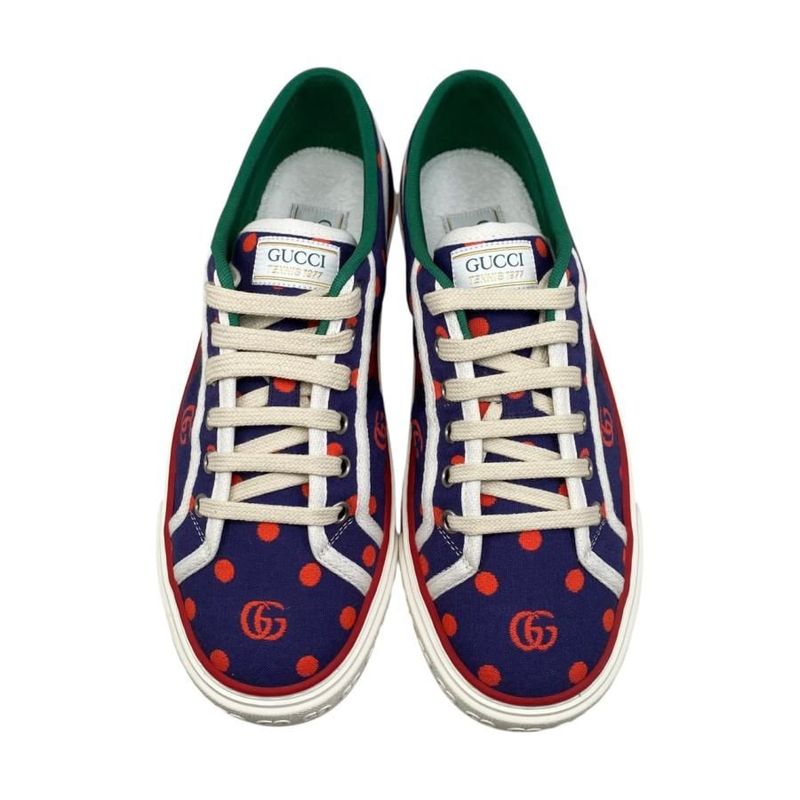 Gucci Sneakers Tennis 1977 Low Cut 606110 38 1 2 Size Double G Dot Navy Red