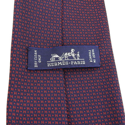 Hermes 659098t 100% Silk H Pattern All Over Tie Navy Red With Box Made In