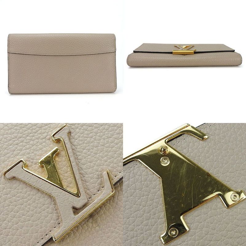 Louis Vuitton Long Wallet Portefeuille Capucines M61249 Gallet Beige Leather