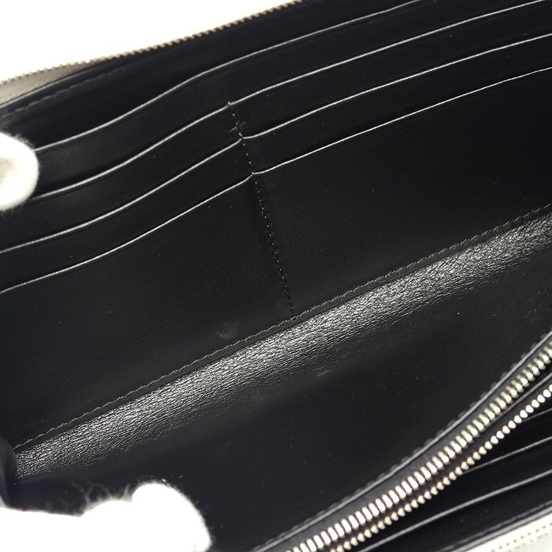 Celine Round Zip Long Wallet Shape Pressed Leather Metallic Silver Round Zipper