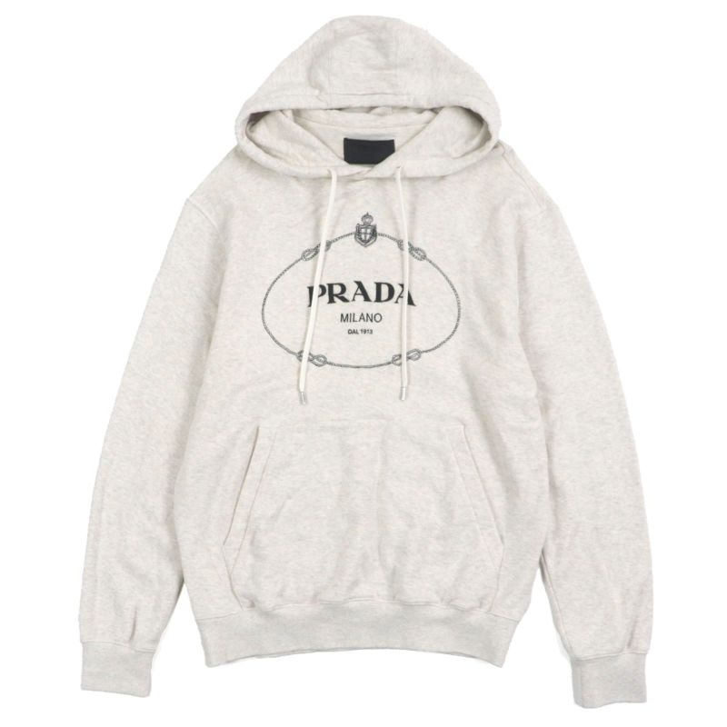 Prada 23AW Ujl24b 100% Cotton Front Logo Embroidery Hoodie Pullover Hoodie