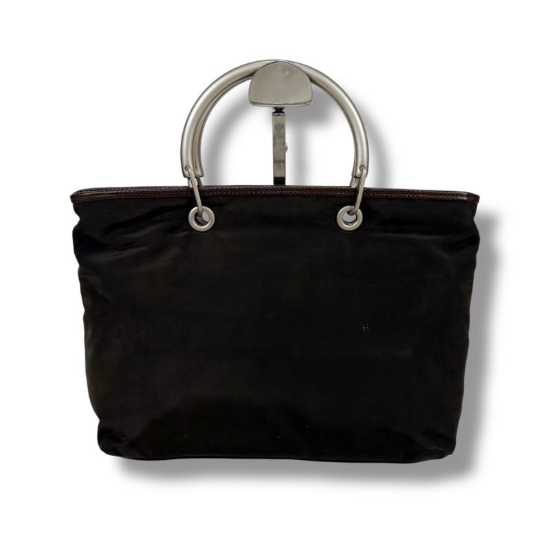 Bottega Veneta 2WAY Mini Tote Shoulder Bag Brown Nylon Canvas Silver Hardware