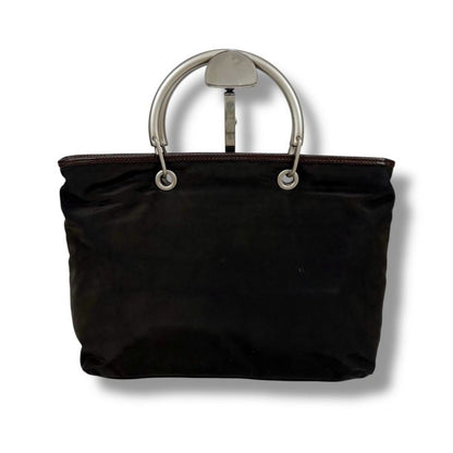 Bottega Veneta 2WAY Mini Tote Shoulder Bag Brown Nylon Canvas Silver Hardware