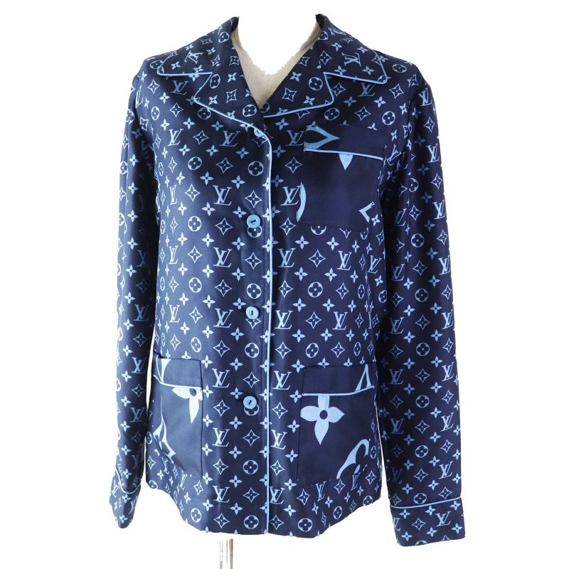Louis Vuitton 22AW 100% Silk Monogram Pajama Shirt/long Sleeve Shirt Navy