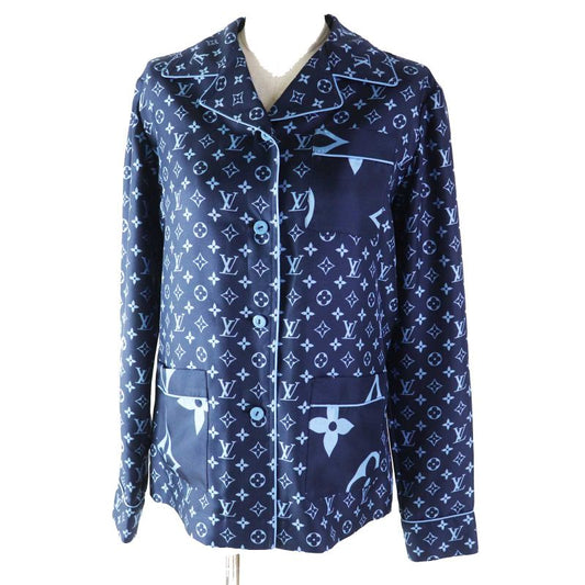 Louis Vuitton 22AW 100% Silk Monogram Pajama Shirt/long Sleeve Shirt Navy