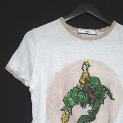 Christian DIOR Print Cotton Linen Blend Short Sleeve Trim T-shirt XS Size White
