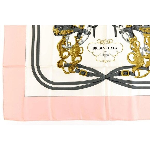 Hermes Silk Scarf Carre 90 Brides de GALA by Hugo Grygkar Pink White