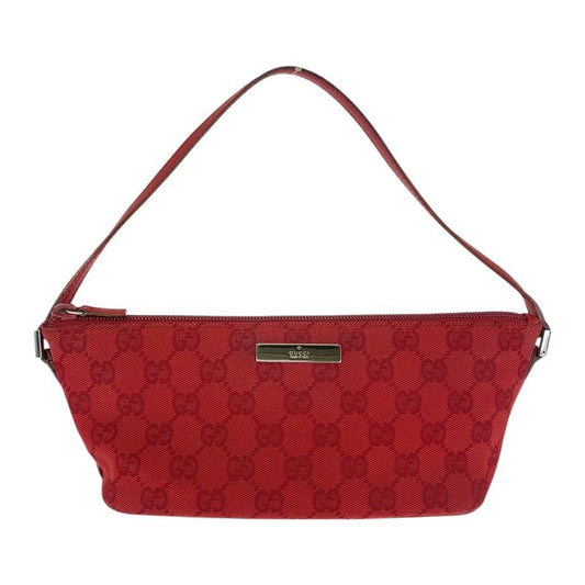 Gucci Red Silver Hardware GG Canvas 039 1108 Handbag Accessory Pouch Women