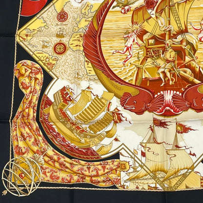 Hermes Scarf Carre 90 Pau-dela Des Cinq Mers Five Seas Beyond Silk Black