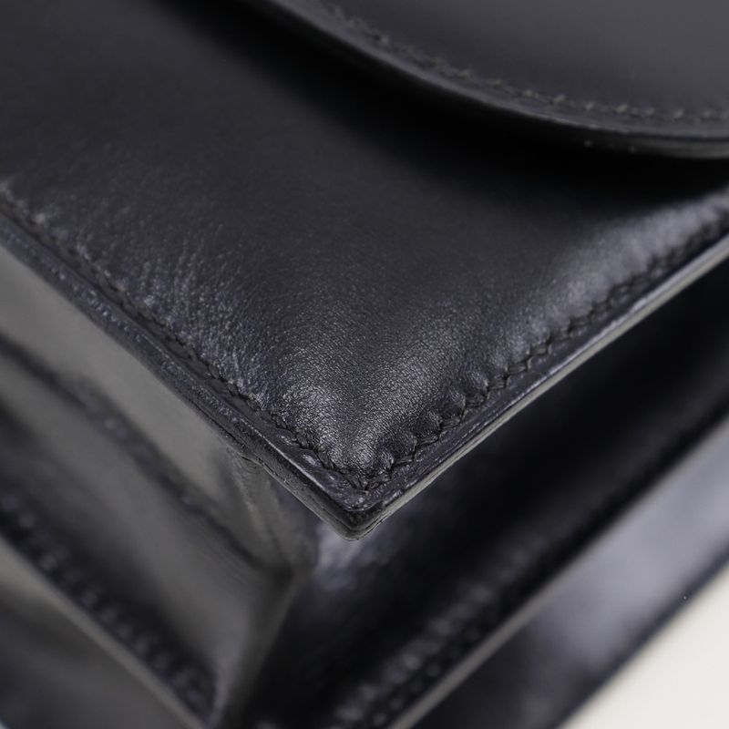 Hermes Chianti One Shoulder Vintage Box Calf Black/gold Hardware Women Shoulder