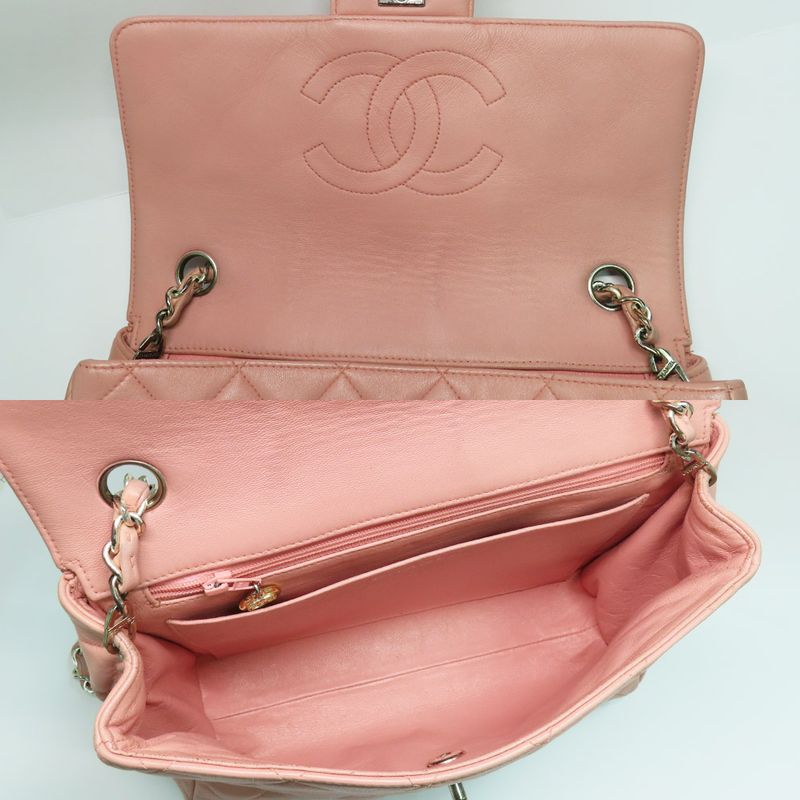 Chanel Matelasse Single Flap Chain Shoulder Bag Lambskin Pink Silver-ha