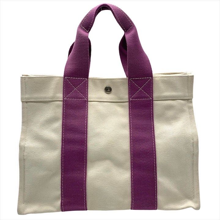 Hermes Bora Canvas Hand Tote White Purple