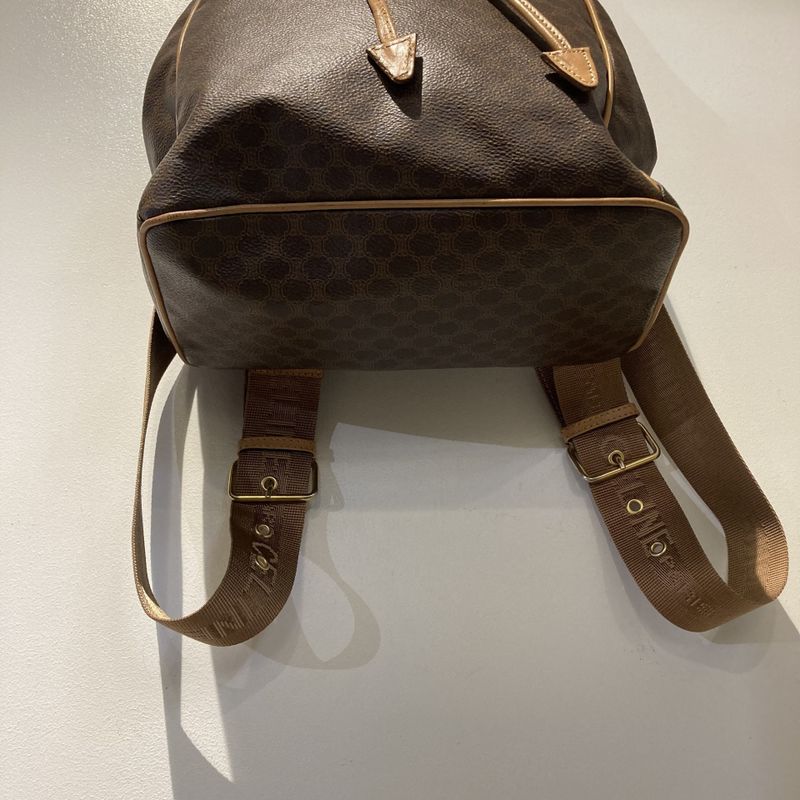 Celine M16 1 OLD Macadam Pattern Tape Logo Leather Backpack Women Brown -